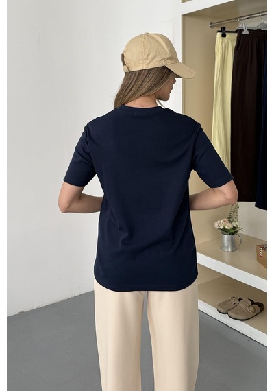 Giysa Kadın Bisiklet Yaka Pamuklu Basic T-shirt Lacivert - 26y 26650