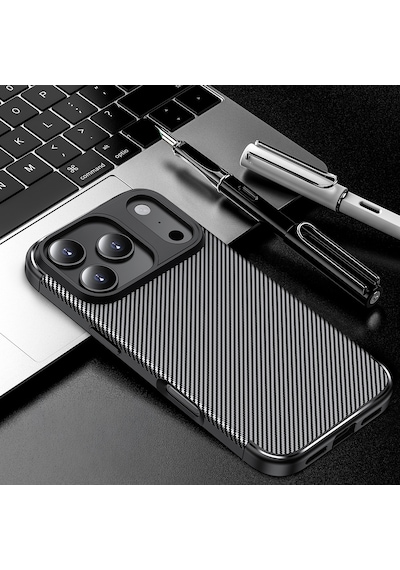 Apple Uyumlu iPhone 17 Pro Kılıf Karbon Silikon Case Kapak Siyah