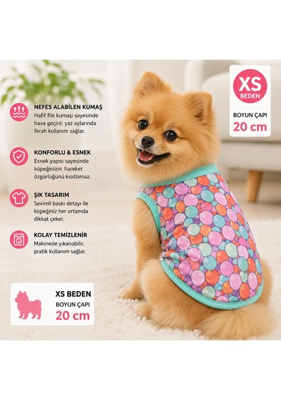 Köpek Tişörtü Xs Beden Boyun Çapı 20 Cm Balon Desenli Kolsuz Atlet - Çok Renkli Köpek Tişörtü Xs Beden Boyun Çapı 20 Cm Balon Desenli Kolsuz Atlet - Çok Renkli