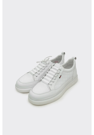 Derinet Hakiki Deri Erkek Sneaker Beyaz Beyaz