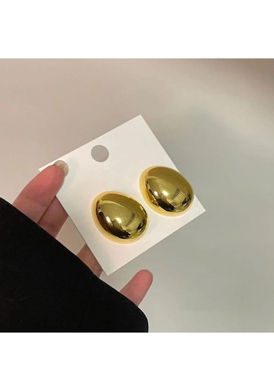 Çelik Düğme Küpe Gold