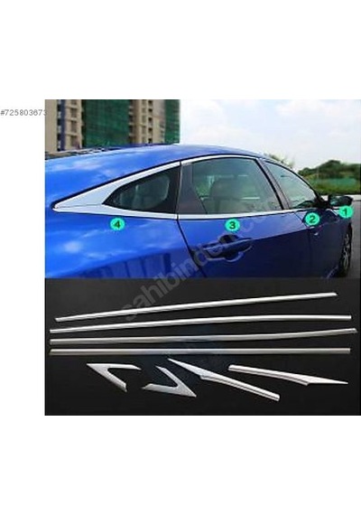 Honda Civic Fc5 Krom Cam Çıtası 8 Parça 16 -17-18- 19-20-2021