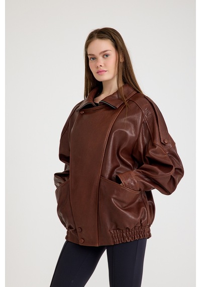 Oversize Bayan Deri Ceket Vb-21-bk-2847-24119 Fındık