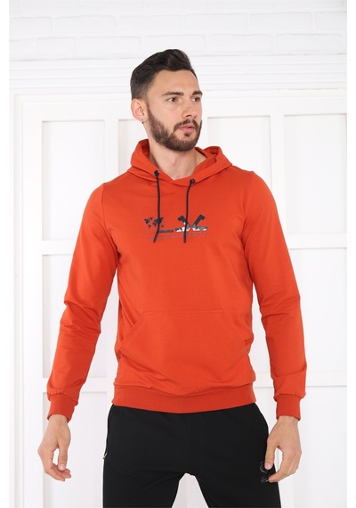 Escetic Spor Erkek Kiremit Cepli, Kapüşonlu Sweatshirt-4176