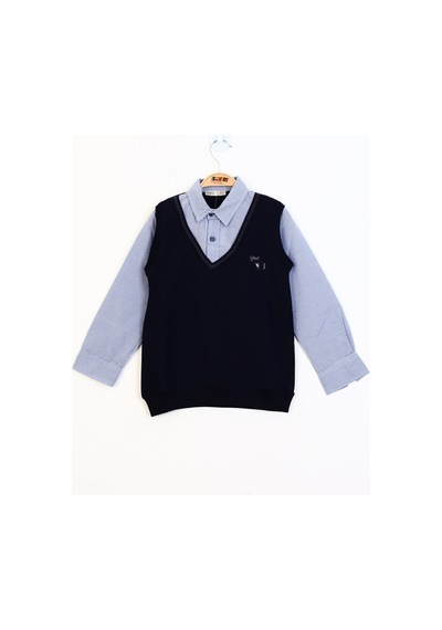 Toontoy Kids Toontoy Erkek Çocuk Gömlek Yaka Okul Düğmeli Sweatshirt Lacivert