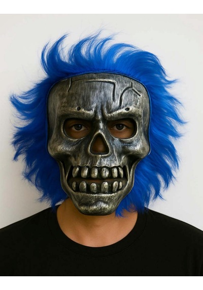 Wild - 218 - Skull - Gümüş Kafatası Mavi Saçlı - Csmo-tex - İskelet Maske