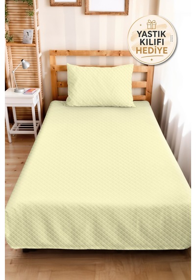 Sarı Minimal Genç Odası Tek Kişilik Pike Takımı - Kapitone Açık Sarı 160x220 Cm Yatak Örtüsü Rüzgarlı Seramik Nüansı