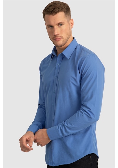 Tudors Slim Fit Dar Kesim Tery Cotton Erkek Gömlek-23407 Mavi Tudors Slim Fit Dar Kesim Tery Cotton Erkek Gömlek-23407 Mavi