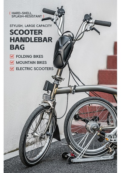 Rockbros 1.3l Elektrikli Scooter Gidon Çantası - 200g Ultra Hafif Sert Kabuk Su Geçirmez Reflektörlü Antrasit - Siyah