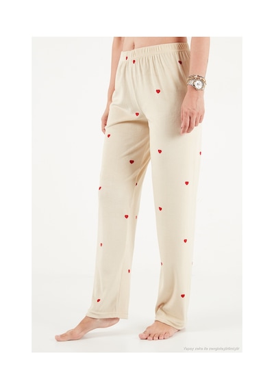 Lela Desenli Yumuşak Dokulu Uzun Kollu Pijama Takımı Kadın Pijama Takımı 65750155 Bej