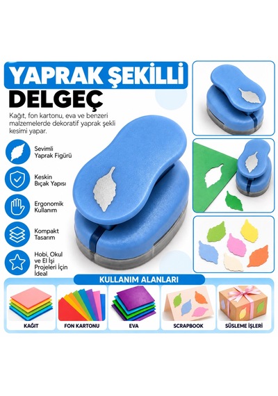 Yaprak Şekilli Orta Boy Şekilli Delgeç Kağıt Fon Kartonu Eva Delgeç Scrapbook Hobi Delgeci Çok Renkli