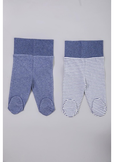 Organicera Organik Yenidoğan Patikli Pantolon, 2 Li Set , Indigo Melange İndigo