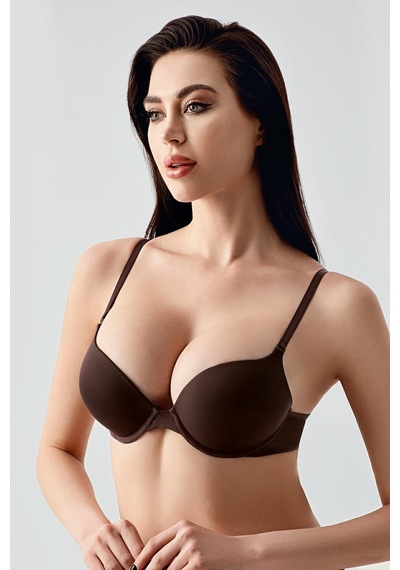 New Bra Kadın Push-up Etkili Destekli Saten Görünümlü Sütyen Kahve 7030 Kahverengi