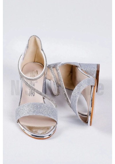 Nese Shoes Kız Çocuk Taşlı Bilekten Cırtlı Abiye Ayakkabı, Kız Çocuk Topuklu Ayakkabı Gümüş