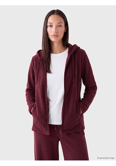 Lcw Everyday Bordo Kapüşonlu Kadın Polar Hırka
