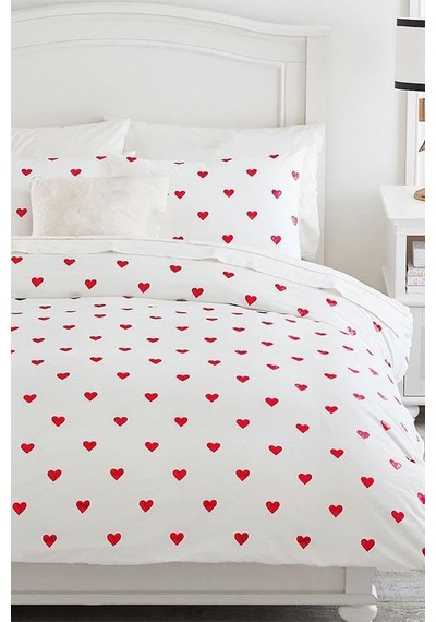Heart Tek Kişilik Çarşafı Lastikli Kalpli Nevresim Takımı Kırmızı 0