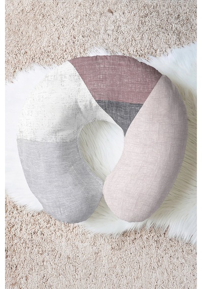 Modern Geometrik Pamuklu Boyun Yastığı - Pastel Gri Pembe Minimal Seyahat Yastığı Fildişi
