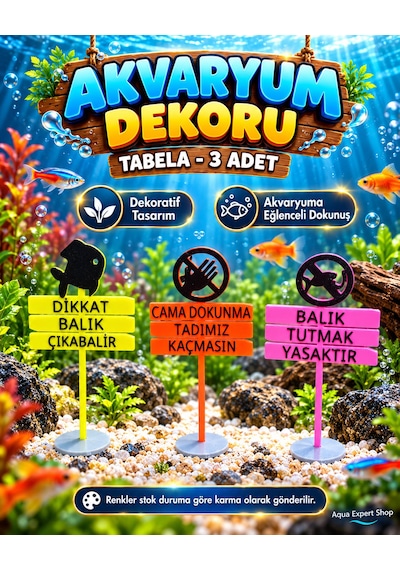 Akvaryum Dekoru - Tabela - Akvaryum Dekor - 3 Adet - Salınım Yapmaz - Balıklar İçin Güvenli - V2