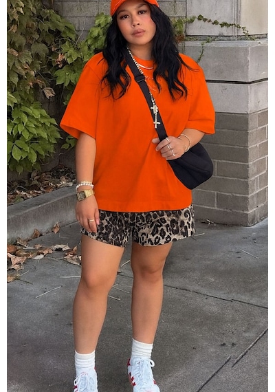 Düz Oversize Unisex Tişört Yb3 Turuncu