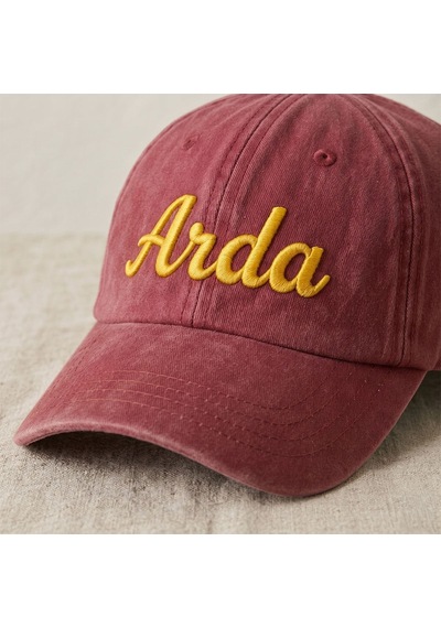 Bk Gift Kişiye Özel İsim Nakışlı Vintage Bordo Beyzbol Şapkası Unisex Eskitme Kumaş Metal Tokalı