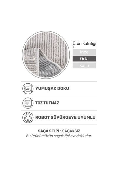 Mokka Modern Halı Yumuşak Dokulu, 9 Mm Orta Kalınlık, Tozumaz Ve Robot Süpürge Uyumlu Krem - Gri