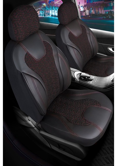 Ford Transit Courier 2+1 Deri Detaylı Oto Koltuk Kılıfı Ön Arka Set Siyah Kırmızı Siena Model Fs