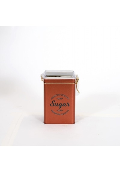 Sn Sugar Copper Desenli Kilitli Kapaklı Dikdörtgen Metal Saklama Kabı 1 L 7.5 x 10 x 15 CM