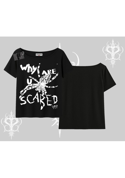Tarzsokak Beyaz Kayık Yaka Tişört Why Are U Scared Siyah