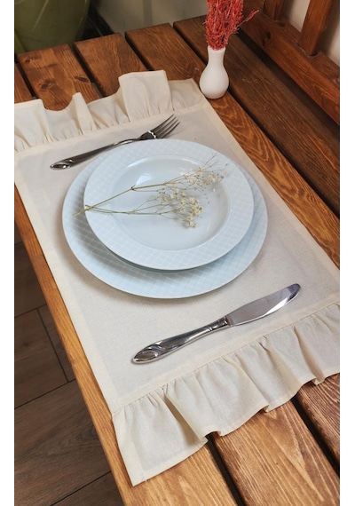 Bahar Naturel Keten Fırfırlı Vintage Amerikan Servis Bej 30x50