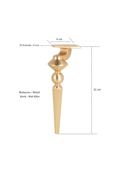 Tuva Lüx Metal Ayak 21 Cm Mat Altın Mobilya Koltuk Ayağı