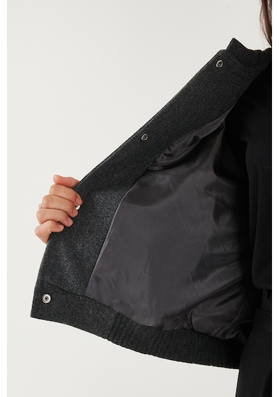 Lela Loose Fit Sıfır Yaka Çıtçıtlı Kaşe Kısa Bayan Mont 6810178 Antrasit