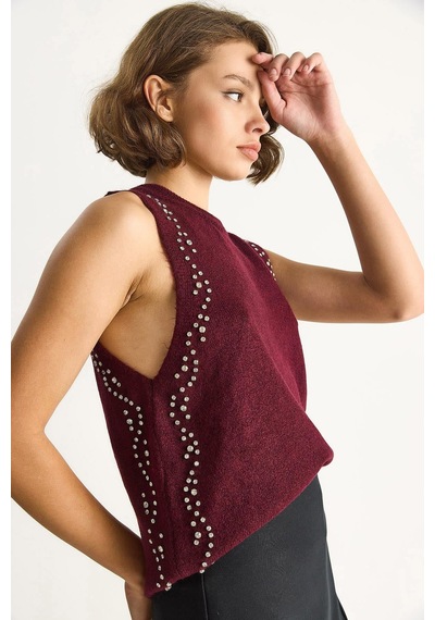 Shade Kadın Taş İşlemeli Triko Bluz Ta251003 60284094 - Bordo