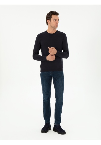 Cacharel Lacivert Slim Fit Kaşmir İpek Karışımlı Bisiklet Yaka Triko Kazak