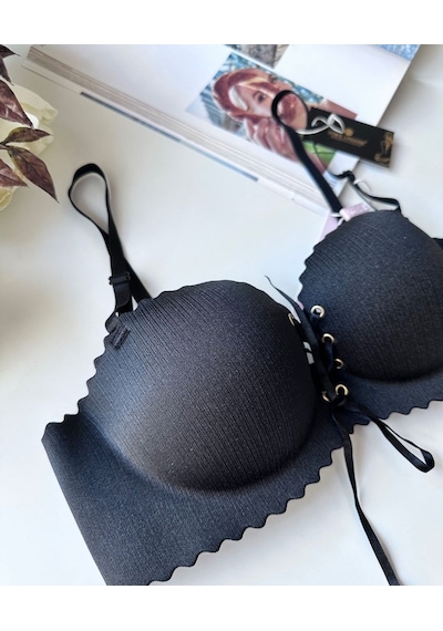 Intive Lady Lazer Kesim Önden Bağlamalı İthal Dikişsiz Push-up Ma Siyah