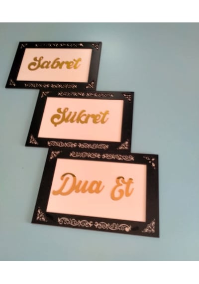 Sabret Şükret Dua Et 3lü Set Duvar Süsü Gold Ve Gümüş Seçenek Va