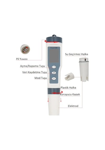 Tds 3 İn 1 Ph Sıcaklık Tds Ölçer Led'li Sıcaklık Göstergeli Su Test Cihazı
