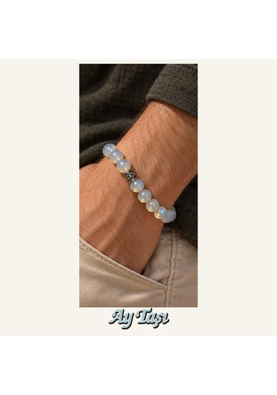 Ay Taşı Taşı Bileklik 8 Mm, Unisex, Elastik Çok Renkli