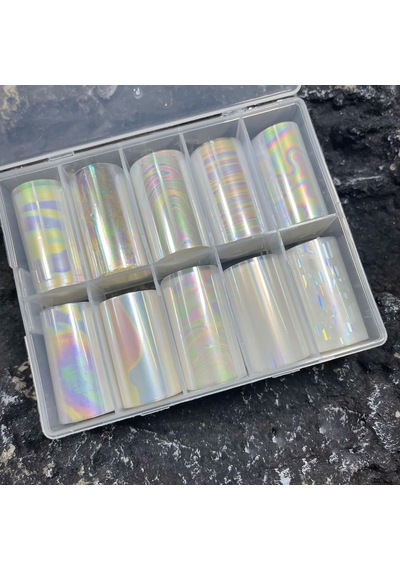10lu Tırnak Süsleme Folyosu Şeffaf Holografik Dizayn Nail Art Transfer Folyo Wnf-227