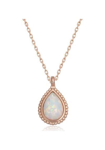Stillove Gümüş Rose Damla Beyaz Opal Taşlı Kadın Kolye