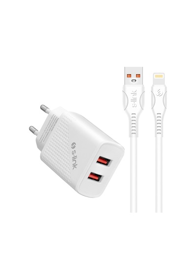 S-link Sl-ec50 Sl-ec50l 5v 2400ma Lightning Kablolu 2 Usb Çıkışlı Beyaz Ev Şarj Adaptörü