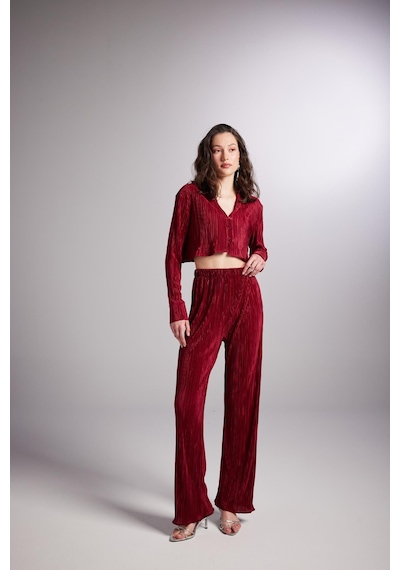 Holly Lolly Beli Lastikli Esnek Comfy Pantolon Bordo