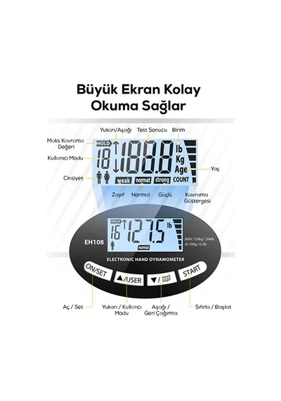 Dijital El Dinamometresi Kavrama Gücü Ölçüm Cihazı Lcd Ekranlı, Ayarlanabilir, Taşınabilir Tartı Dinamometre