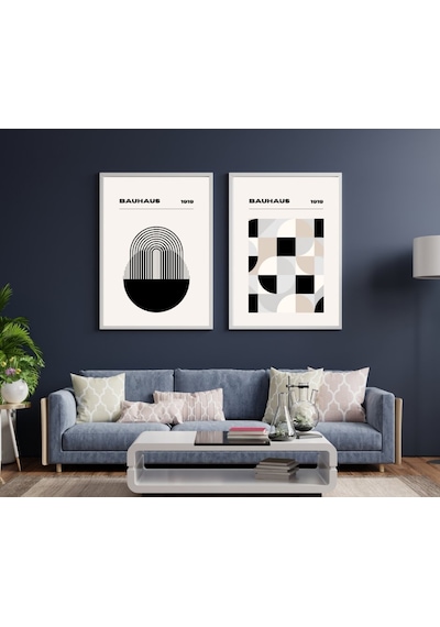 Bauhaus Minimalist Duvar Tablosu Çerçeveli 2'li Set Beyaz Renk 30 X 42 Boyut/ebat