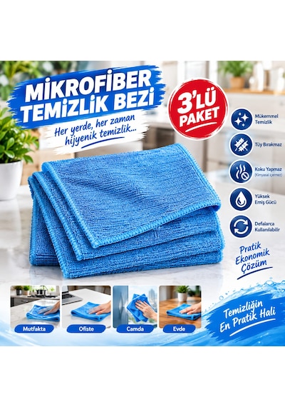 Dncclean Kareli Genel Temizlik Bezi 3 Lü Karışık