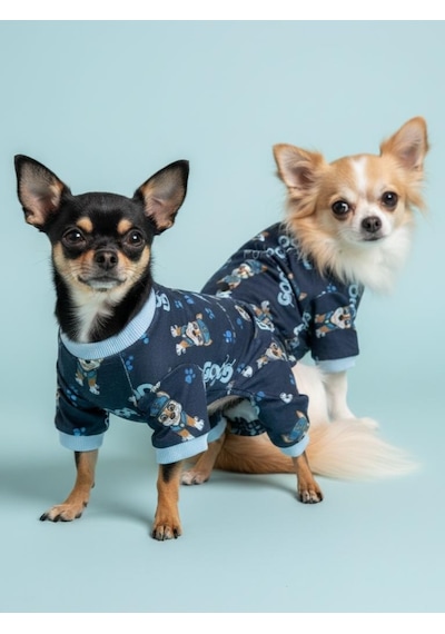 Goodpaws Lacivert Penye Köpek Tulumu Desenli Köpek Pijaması Küçük Irklar İçin