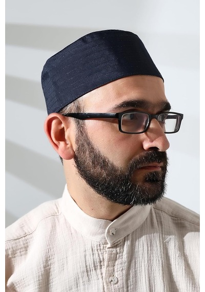 Lacivert Fileli Kumaş Kalıp Namaz Takkesi Lacivert 58 Çok Renkli