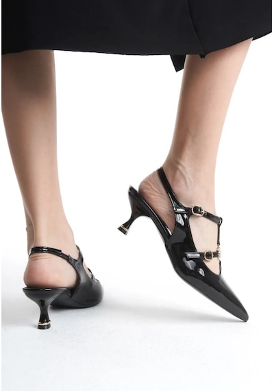 Feles Şeker Topuklu Çift Toka Detaylı Arkası Açık Stiletto Kadın Kısa Topuklu Ayakkabı Siyah Feles Şeker Topuklu Çift Toka Detaylı Arkası Açık Stiletto Kadın Kısa Topuklu Ayakkabı Siyah
