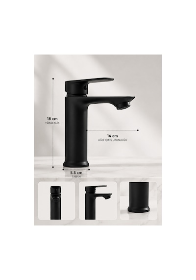 Siyah Lüx Sabit Lavabo Bataryası Şık Tasarım Premium Gövde Çift Su Girişli Lavabo Bataryası