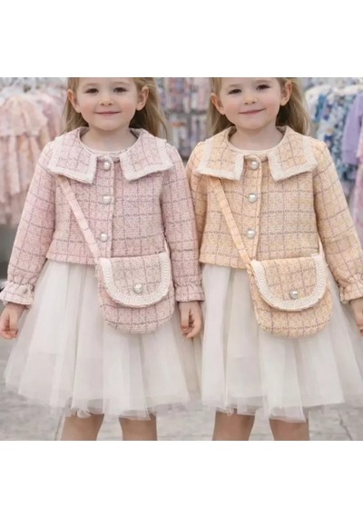Candar 1-2-3 Yaş Bolero Ceket Ve Çanta Detaylı Çocuk Elbisesi Somon