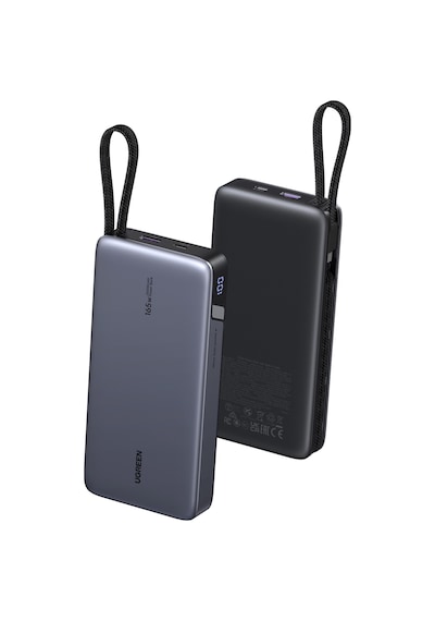 Ugreen Nexode 25.000 Mah 165w Akıllı Ekranlı, Dahili Usb-c Kablolu, Hızlı Şarj Powerbank, 55995b Gri - Siyah